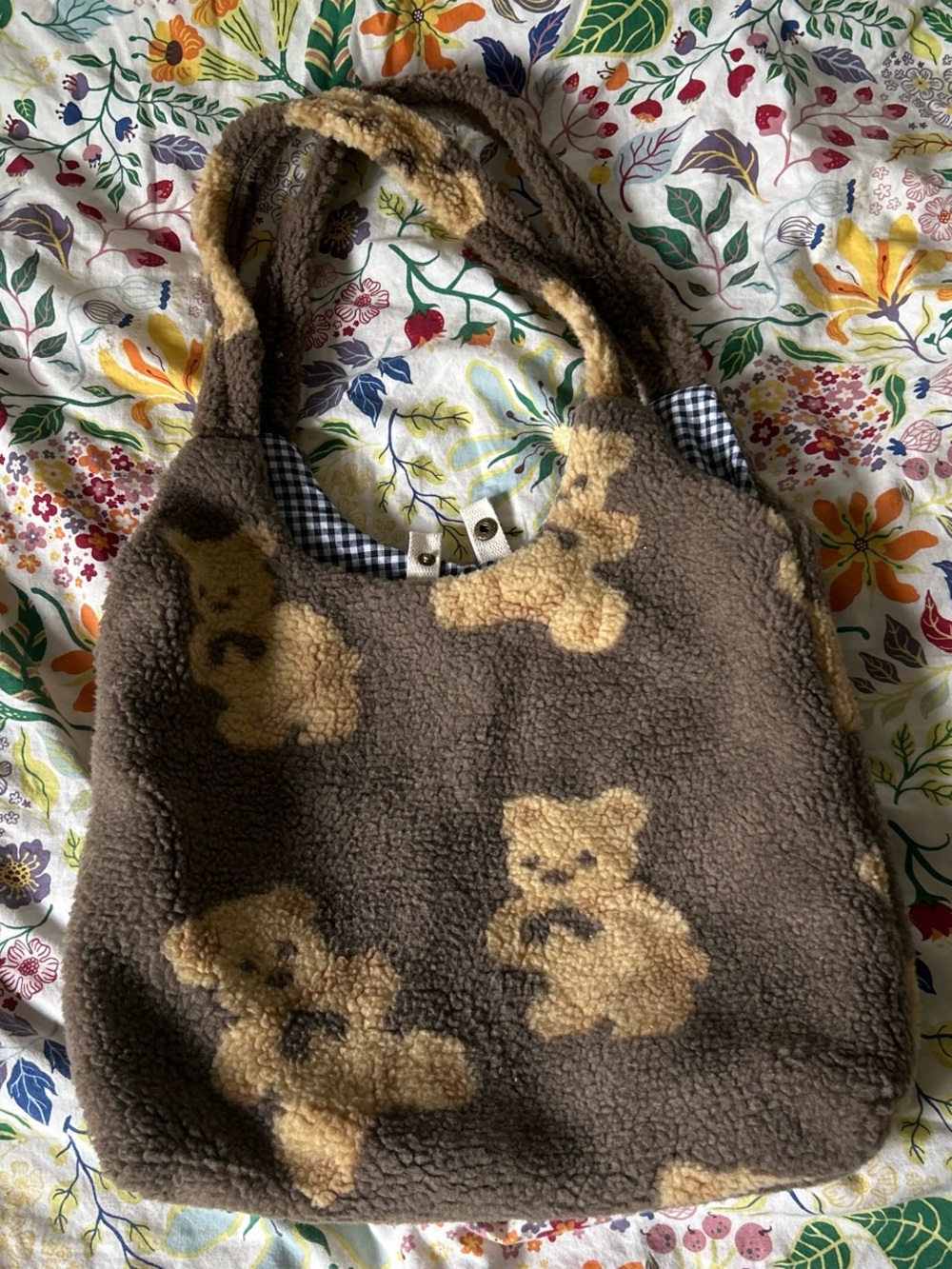 Teddy Fleece Tote Bag in Brown and Cream